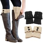 PHOGARY 2 Pairs Winter Warm Boot Cuffs for Women, Crochet Knitted Boot Socks for Girls Black and Beige Short Leg Warmers Boot Topper Socks Leg Cuffs Boot Warmers Gift