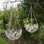 Best Value Here Set of 2 Wall Hanging Basket Flower Plant Pot Cream Ornate Shabby Chic Vintage Outdoor 2 Types (Cream Hanging Planter)