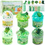 6 Packs Gradient Green Slime Kit - Cloud Slime, Butter Slime & Clear Slime, Crunchy Slime for Kids with Various Slime Add-ins, Non Sticky Slime Party Favors for Girls and Boys, 360ml Vegetable Slime