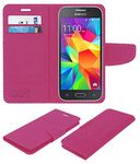 ACM Mobile Leather Flip Flap Wallet Case Compatible with Samsung Galaxy Core Prime Mobile Cover Pink