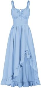 Scarlet Darkness Renaissance Dress Women Summer Corset Dress Flowy Sleeveless Milkmaid Vacation Sundress with Pockets Blue L
