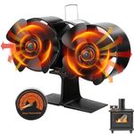 Log Burner Fan, 8 Blades Wood Stove Fan, Wood Burning Stove Fan Heat Powered Fan with Magnetic Thermometer, Silent Motors, Push Horizontal Air Flow, Wood burner fan for Wood Burning Stove