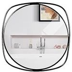BELLE VOUS Wall Hanging Modern Round Mirror - 48cm/18.9 Inches - Square Metal Frame - Black Decorative Wall-Mounted Vanity Mirror for Home Bathroom, Living Room & Hallway - Vertical
