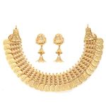 ZENEME Gold Plated Indiant Traditionnal Temple Jewellery Goddess Laxmi Choker Necklace with Drop Earrings for Women (Design 4)