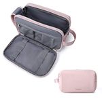 Toiletry Bag for Women Bagsmart Travel Shaving Dopp Kit Water-Resistant Cosmetic Bag Travel Organizer for Accessories (PU Leather-Pink Medium)