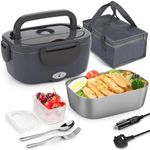 Carsolt Electric Heated Lunch Box, 80W Heated Lunch Boxes for Adults 1.5L Portable Food Warmer 12V/24V 230V Thermal Lunch Box for Car/Home with Insulated Carry Bag and Fork & Spoon (Grey UK Plug)