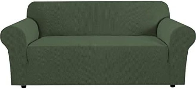 H.VERSAILTEX Stretch Oversized Couch Cover 1 Piece Sofa Slipcovers for Living Room Feature Thick Checked Jacquard Fabric with Elastic Bottom, Sofa X-Large - Bronze Green