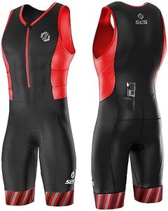 SLS3 Triathlon Suits Mens - Durable FRT Tri Suit Men Triathlon - Sleeveless Trisuit Triathlon Men - Lightweight Mens Triathlon Suit, 2 Pockets (Black/Red Stripes, XL)
