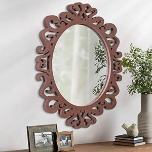 AOAOPQ Espejos para montar en la pared, pequeño espejo ovalado de madera, estilo vintage, arte barroco, retro, espejo decorativo para el hogar, granja, entrada, baño, dormitorio, sala de estar, marrón