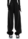 Dokotoo Sweatpants Women Elastic High Waisted Wide Leg Lounge Pants Casual Loose Cotton Joggers with Pockets Trousers UK Black 2XL