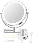 Gospire 9” Wall Mounted Lighted Makeup Vanity Mirror with 3 Color Lights & Stepless Dimming, 1X/10X Magnifying LED Double Sided Bathroom Touch Sensor Extendable Arm 360° Swivel Shaving Cosmetic Mirror