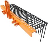 GarveeLife 60 Inch Pine Straw Needle Rake, 3 Point Landscape Rake, Powder Coated Steel Spring Tow Behind Rake, Tractor Rake Attach to Cat 0 Cat 1, Orange