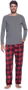 Ashford & Brooks Men's Jersey Knit Long-Sleeve Top and Mink Fleece Bottom Pajama Set - Red Buffalo Check - 2X-Large