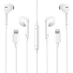 2 Pack Earphones for iPhone, In-Ear Headphones, Wired Earbuds with Lightning Connector, Stereo Sound Earbuds with Built-in Microphone and Volume Control, Compatible with iPhone 14/13/12/11/SE/XS/X/8/7