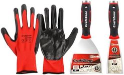 3 Piece Putty Knife & Gloves Set - 2" & 4" Stainless Steel Scraper Tool for Wall Repair Paint Scraper Art Auto & Kitchen Rustproof Durable with Non-Slip Grip DIY Contractors Renters (Gloves Included)