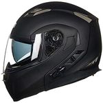 ILM Bluetooth Integrated Modular Flip up Full Face Motorcycle Helmet Sun Shield Mp3 Intercom Model 953PRO (L, Matte Black)