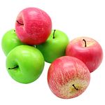 LONTOM 6PCS Artificial Fruit, Lifelike Red Green Apples Fake Fruit, Plastic Fruit Simulation Apple Ornament, Decorative Fake Apples for Home Kitchen Wedding Party Photography Chirstmas Decoration