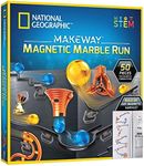 NATIONAL GEOGRAPHIC Magnetic Marble Run - 50-Piece STEM Building Set for Kids & Adults with Magnetic Track & Trick Pieces, & Marbles for Building A Marble Maze Anywhere Magnets Stick