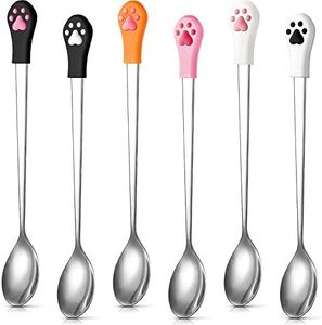 6 Pieces Dog Can Spoon Stainless Steel Pet Spoon Dog Food Spoon with 7 inch Long Handle Cat Canned Food Scoop with Cute Cat Claw Pattern for Pet Dog Cat Food Can