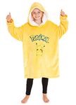 Pokemon Hoodie for Boys, Girls Pikachu Oversized Blanket Hoodie Kids, Fleece Poncho (Yellow)