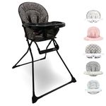 My Babiie MBHC1 Compact Highchair – Ultra Lightweight (5kg), Foldable, Easy Clean, Padded Seat, Footrest, Tray Cup Holder, for Toddler, from 6 Months to 3 Years (15kg) – Black Leopard