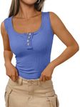 Kissfix Tank Tops for Women Summer Casual Camisole Tops Ribbed Sleeveless Henley Shirts Basic Clothing, RoyalBlue, XS