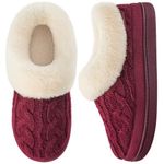 VeraCosy Ladies' Warm Knitted Faux Suede Memory Foam Moc Slippers Wine Red, 7 UK