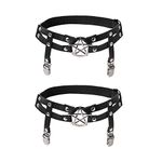 alisikee Adjustable Star Leg Garter with Non-Slip Clips, Elastic Gothic Thigh Ring Garter for Women and Girls, 2 Pack