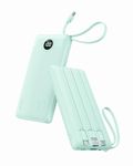 VRURC Portable Charger with Built-in Cables, 10000mAh USB C Power Bank with LED Display, 5 Output 2 Input Travel Phone Charger, Slim External Battery Compatible with iPhone,Samsung,Android etc-Green