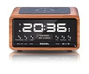 Roxel Nod Bedside Radio, DAB/DAB+ & FM Radio, Alarm Clock, Wireless Phone Charging, Large Digit Display, Dual Bedside Alarm Clock with Wireless Streaming (Walnut)