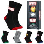 Marvel Mens Calf Socks, Soft Breathable Crew Socks Pack of 5 - Mens Gifts (Black/Grey, 6.5/10.5 UK)