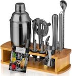 HAOLEYAO Cocktail Shaker Set Bartender Kit with Stand | Bar Set Drink Mixer Set with All Essential Bar Accessory Tools: Martini Shaker, Jigger, Strainer, Mixer Spoon, Muddler, Liquor Pourers (Black)