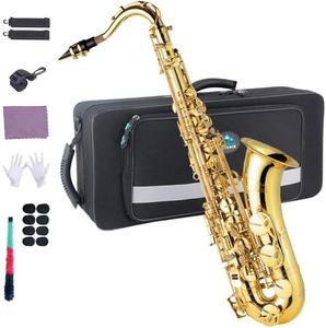 EASTROCK Tenor Saxophone Golden B Flat Tenor Sax Professional Tenor Saxophone for Beginners Students and Musicians with Carrying Case,Mouthpiece,Reeds,Cushion Pads,Cleaning Kit,Neck Strap