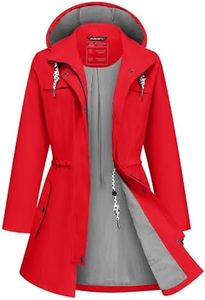 ATLASLAVA Rain Jacket Women Waterproof Long Lightweight Raincoat Hooded Windbreaker Outdoor Trench Coat RED-L