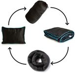 NAPRO Ripstop Outdoor Camping Pillow and Blanket 3-in-1, Versatile Lightweight Nylon Waterproof Stadium Blanket, Ultralight Backpacking Essentials, Travel Blanket and Pillow Set - Black/Turquoise