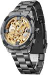 FORSINING Retro Men's Waterproof Automatic Mechanical Wirstwatches, Black Golden Skeleton Watch, Unique Men, black