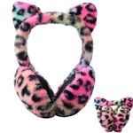 BEGOOD Winter Ear Muffs Leopard Print Faux Fur Warm Earmuffs for Cold Weather Cute Tie-dyed Foldable Outdoor Ear Warmers For Women Girls Boys