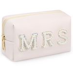 besharppin MRS Preppy Makeup Bag, Pearl Rhinestone Cosmetic Bag with MRS Letter, to Be Bride Bridal Shower Gifts for Wedding