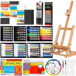 MEEDEN Acrylic Painting Kit |72-Piece Acrylic Paint Set with Tabletop Wooden Easel, 48 Acylic Paints, 10 Painting Brush Set, Canvas Painting Kit, Art Supplies for Adults, Kids,