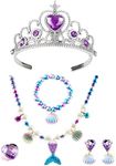 Mermaid Crown Jewelry Accessories for Girls Princess Dress Up Set Costume Kids Tiara Necklace Halloween Party Supplies