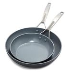 GreenPan Paris Pro Hard Anodized Healthy Ceramic Nonstick, 10" and 12" Frying Pan Skillet Set, PFAS-Free, Dishwasher Safe, Grey