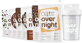 Oats Overnight Chocolate Variety Pack - High Protein, High Fiber Breakfast Protein Shake - Gluten Free, Non GMO Protein Oatmeal - Smores, Dark Chocolate Sea Salt & More (8 Pack + BlenderBottle)