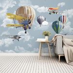 Cartoon Hot Air Balloon 3D Murals Wallpaper, Glider Steam Engine Large Removable Wall Mural, Modern Decoration Wall paper for Bedroom Baby Room Living Wall Painting,144"W x 100"H