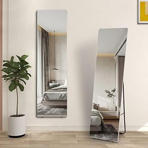 LVSOMT 160CM*45CM Full Length Mirror with Stand, Wall Mirror Full Body, Long Mirror, Standing Mirror for Bedroom, Living Room (White Frame)