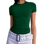 Abardsion Women's Casual Basic Going Out Crop Tops Slim Fit Short Sleeve Crew Neck Tight T Shirts, Dark Green, Small