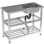 FIDOOVIVIA Commercial Restaurant Sink, Stainless Steel Restaurant Kitchen Sink with Double Storage Shelf, Single Bowl Catering Sink with Drain & Tap Hole, Garage Sink for Home 98x45x80cm(No Tap)