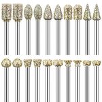 Diamond Grinding Burr Drill Bit Set for Dremel Rotary Tool 20Pcs Diamond Burr Bits with 1/8 Inch Shank Rotary Tool Accessories for Stone Glass Ceramics Carving, Grinding, Polishing, Engraving