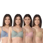 Komli - Super Soft Medium Padded Bra - Cotton Rich Fabric - Full Coverage, Regular Straps, Wirefree, Seamless T-Shirt Bra (KL-01-SKY-OLIV-PLM-SK-4PC-32B)