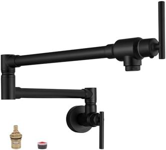 Fransiton Pot Filler, Matte Black Pot Filler Faucet Wall Mount, Brass Folding Stretchable with Double Joint Swing Arm Single Hole Two Handles Kitchen