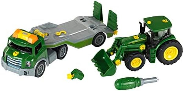 Theo Klein 3908 Autotreno con Trattore John Deere I Set di Viti con cacciavite I Dimensioni- 36 cm x 10,50 cm x 17 cm I Giocattoli per Bambini dai 3 Anni in su
